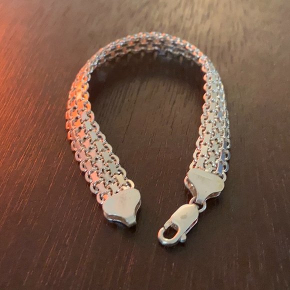 Shiny Woven Pattern 925 Sterling Silver Bracelet - Picture 2 of 6